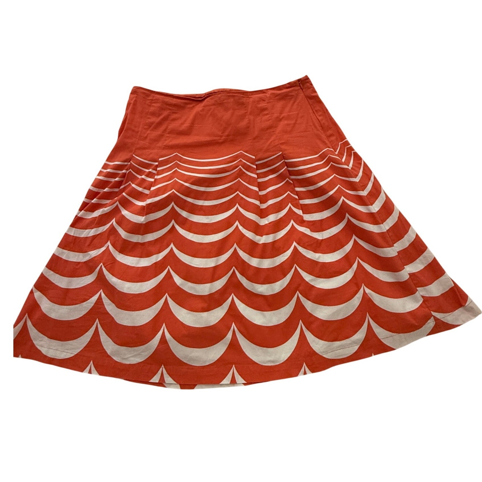 Boden A-Line Skirt Womens 12 Orange White Scalloped Wave Pleated Lined Wg487